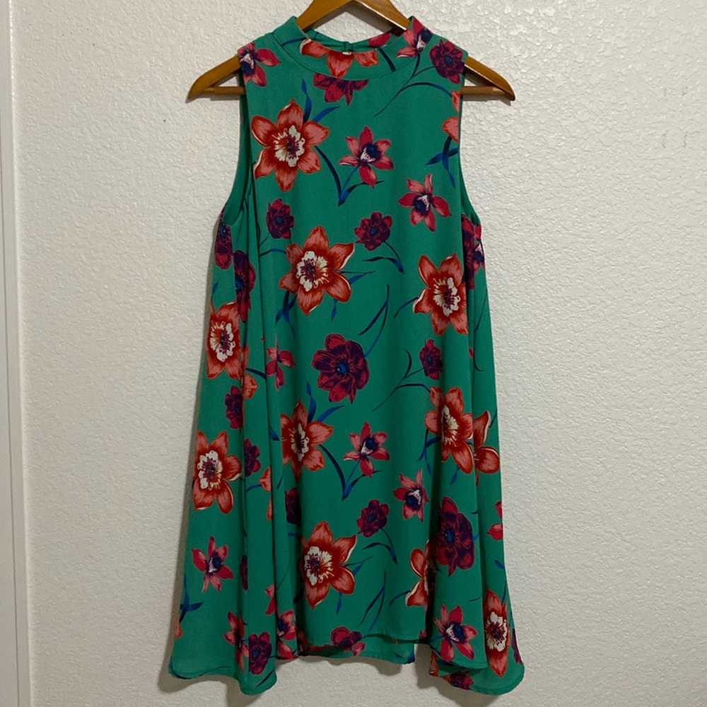 Peach Love California Green Floral Swing Dress